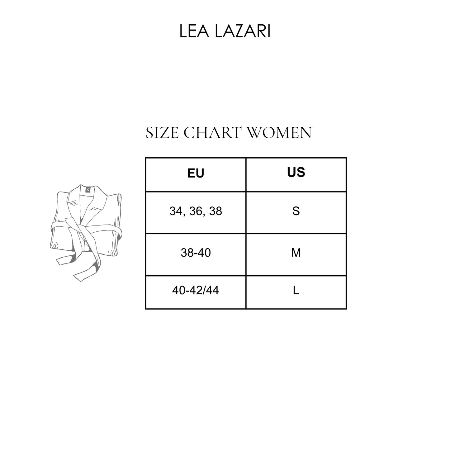 size chart in EU and US sizes for women.